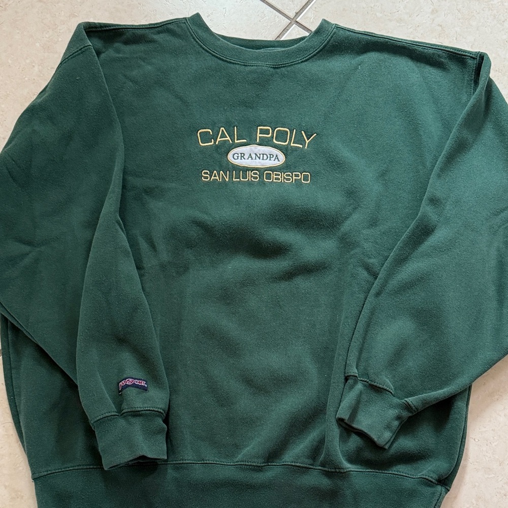 Vintage 1990s Jansport Green Crewneck Cal Poly SLO Grandpa